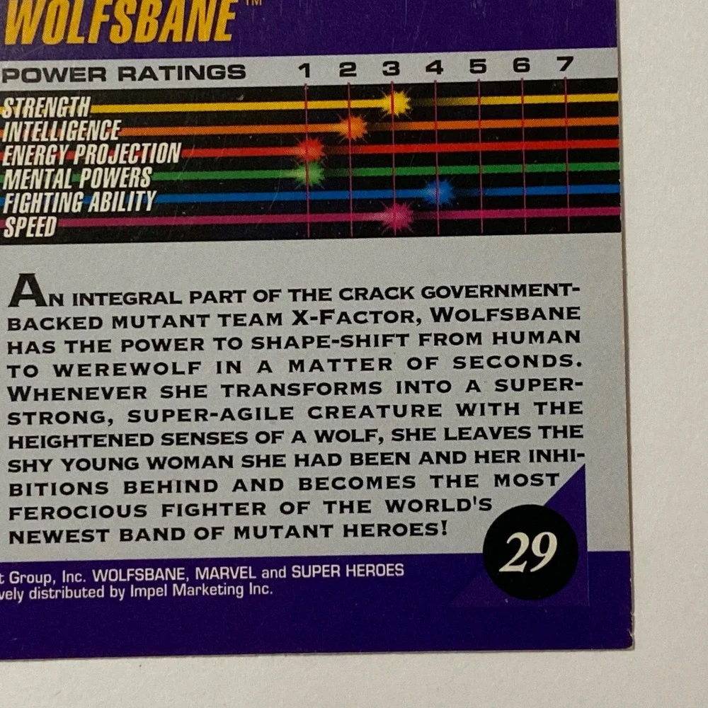 Vintage Marvel '92 Wolfsbane Impel Super Heroes Series Trading Card #29